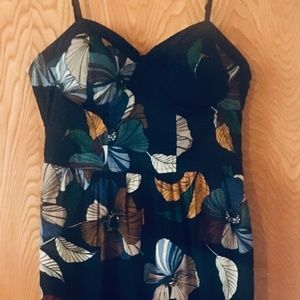 Band of Gypsies Dark Blue Leaf Print Jumpsuit
